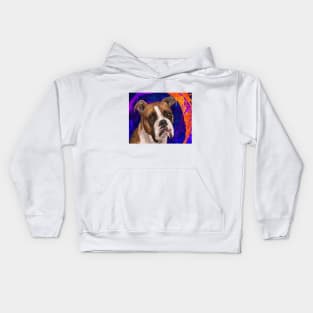 Beautiful Boxer Dog Painting on Urban Purple Background Kids Hoodie